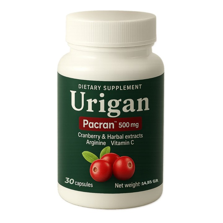 Urigan — suplement diety, Pacran 500 mg, Cranberry & Harbal extracts, Arginine, Vitamin C, 30 capsules, 14,85 g